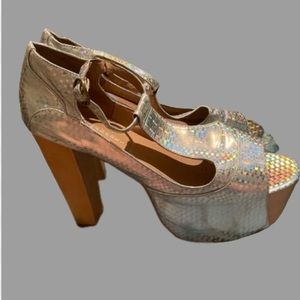 Vintage Jeffrey Campbell handmade Havana Last platform sparkle heels.